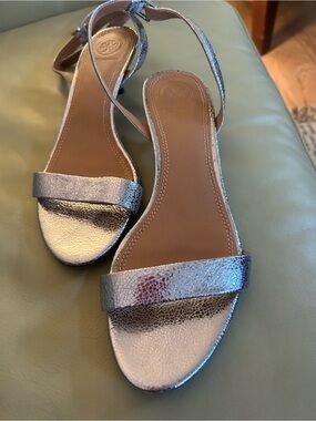 Tory Burch Silver Metallic Ankle-Strap Sandals